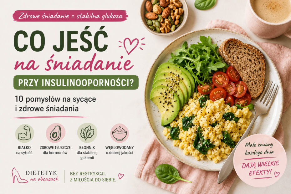 Śniadanie przy insulinooporności – jajecznica, awokado, warzywa i pieczywo pełnoziarniste