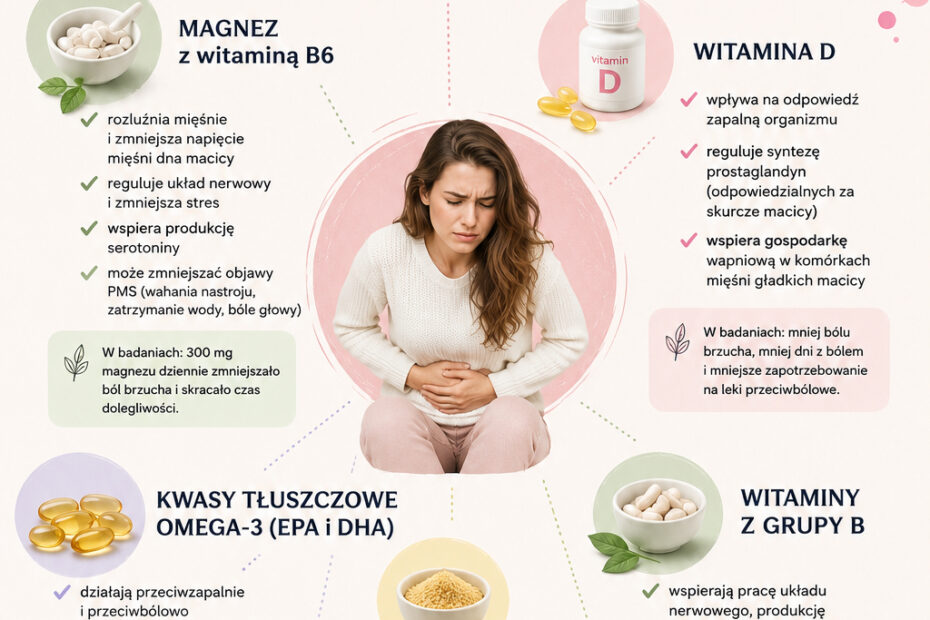 Suplementy na bolesne miesiączki – magnez, witamina D, omega-3 i witaminy wspierające organizm