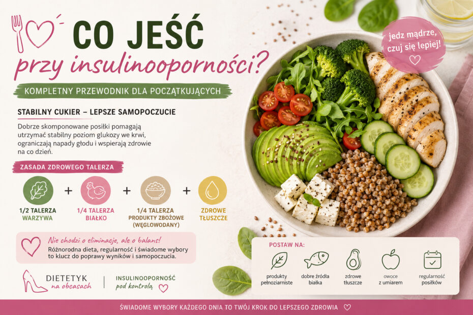 Co jeść przy insulinooporności – zdrowy talerz z warzywami, białkiem i produktami pełnoziarnistymi